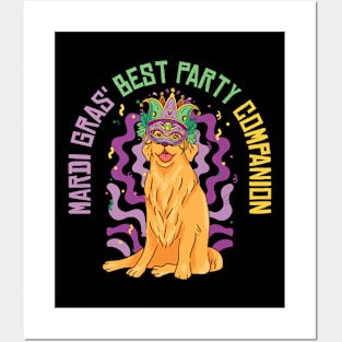 Mardi Gras Carnival Golden Retriever Party Costume Posters and Art